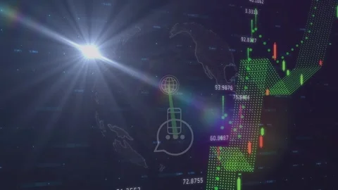 Animated finance chart rising from live data feed, forming green peaks and bars Stock Footage 332900029