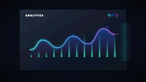 Animated financial analytics dashboard with glowing neon line graph and bar.. Stock Footage 337558249
