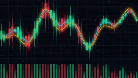 Animated financial candlestick chart displaying market volatility on a dark.. 库存影片 343155115