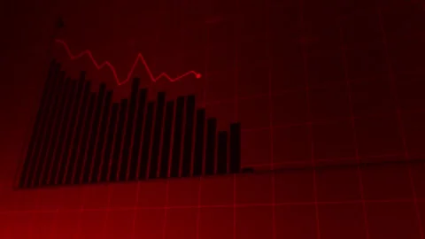 Animated financial chart demonstrating fluctuating market trends, spikes Stock Footage 281442077