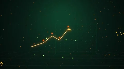 Animated financial chart growing upward with glowing data points on dark ba.. Stock Footage 347200416