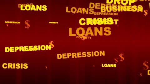 Animated financial crisis words dropping on red background Vidéo 344607751