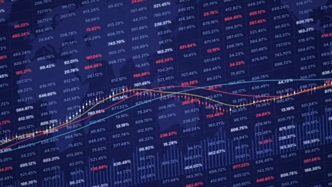 Animated financial data wall with shimmering percentages Vídeo Stock 346944330