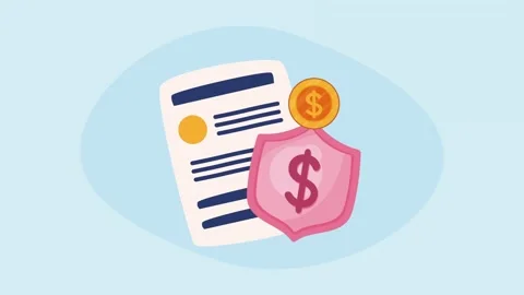 Animated financial document with shield and money coin symbol for banking a.. Видео 339054963