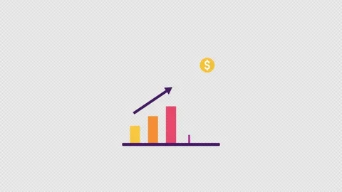 Animated financial growth bar chart with upward arrow and dollar coin for b.. Stock Footage 341892511