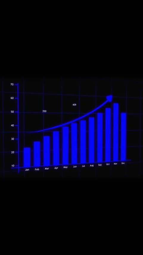 Animated financial growth chart vertical video dynamic blue neon bar graph .. Stock Footage 344281475