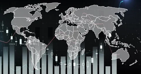 Animated financial map on load panning right, raising bars, adding candles, Stock Footage 328584399