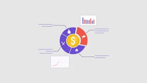 Animated Financial Pie Chart with Icons and Data Graphs - Transparent Stock Footage 341078070