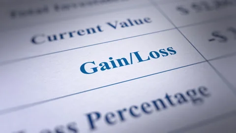 Animated Financial Report with a Focus on "Gain-Loss" Word Stock Footage 245499208