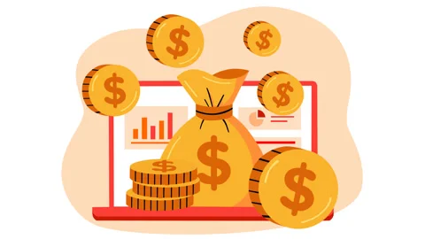 Animated Financial Wealth Concept with Dollar Coins and Money Bag Stock Footage 342722471