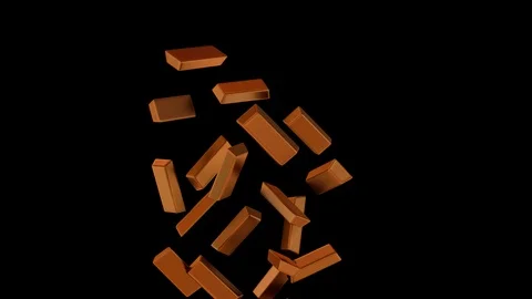 Animated fine bars of bronze exploding and flying toward camera in slow motion Stock Footage 85643245