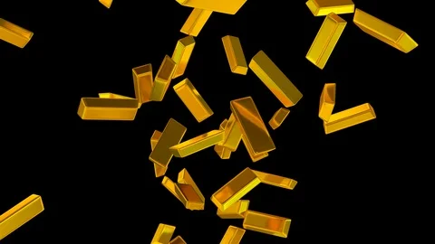 Animated fine bars of gold exploding and flying toward camera in slow motion Stock Footage 85620986