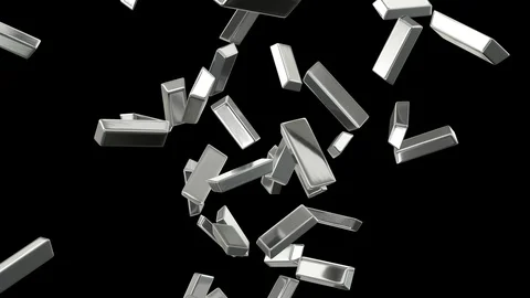 Animated fine bars of silver exploding and flying toward camera in slow motion Vídeos de archivo 85649320