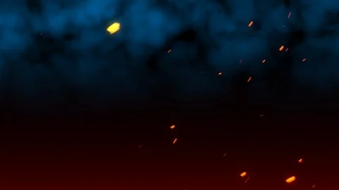Animated Fire Embers with Blue Smoke Stock Footage