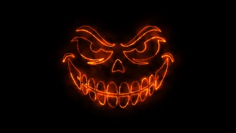 Animated fire pumpkin face on black background for halloween celebration ci.. Stock Footage 339073026