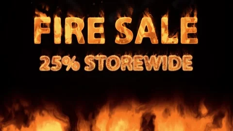 Animated Fire Sale Text with Burning Flames on Black Background Stock Footage 343836420