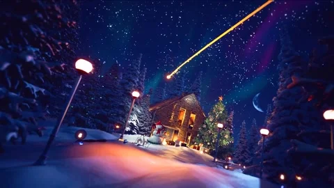 Animated Firework Rushes Through Decorated Forest House Video stock 257647863