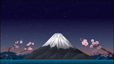 Animated Fireworks Exploding Over Mount Fuji with Cherry Blossoms at Night 動画素材 329202527