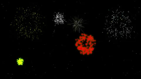 Animated Fireworks, Isolated, Black Background. Alpha Channel Included. Stock Footage 24865711