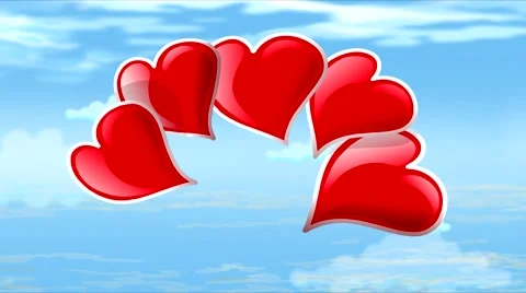 Animated five fluttering hearts in the sky. Stock Footage 66441910