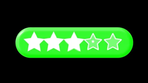 Animated five-star rating element. White 3D stars fill in one by one on a glossy Stock Footage 319389516