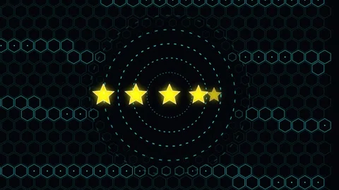 Animated Five Stars Glowing on Hexagonal Grid with Core Validation Perfect .. Stock Footage 346871173