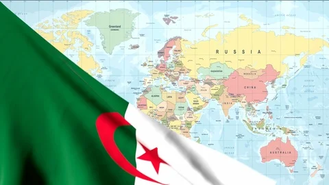 Animated Flag of Algeria with a Pin on a Worldmap - 29.97 FPS Stock Footage 87951945