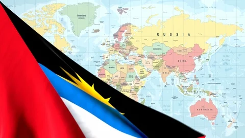 Animated Flag of Antigua and Barbuda With a Pin on a Worldmap - 29.97 FPS Stock Footage 88593003