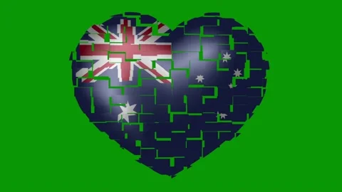 Animated flag of Australia in heart shape on a green background. Stock Footage 147572836