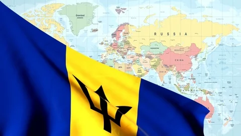 Animated Flag of Barbados With a Pin on a Worldmap - 25 FPS Stock Footage