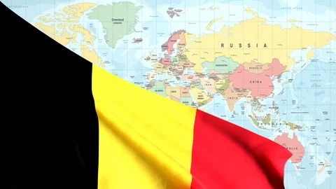Animated Flag of Belgium With a Pin on a Worldmap - 25 FPS Stock Footage 87184890