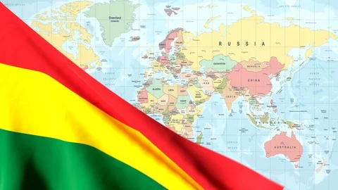 Animated Flag of Bolivia With a Pin on a Worldmap - 29.97 FPS Stock Footage 88934844