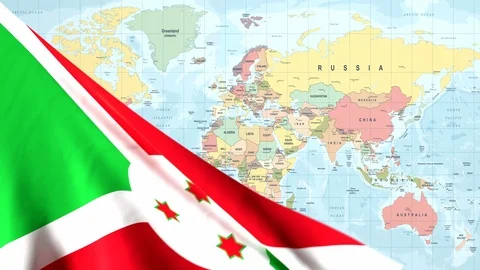 Animated Flag of Burundi With a Pin on a Worldmap - 29.97 FPS Stock Footage 87961041