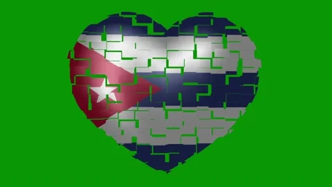 Animated flag of Cuba in heart shape on a green background. Stock Footage 147572857