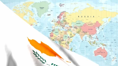 Animated Flag of Cyprus With a Pin on a Worldmap - 29.97 FPS Stock Footage 87331151