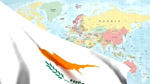 Animated Flag of Cyprus With a Pin on a Worldmap - 25 FPS Stock Footage 87331939