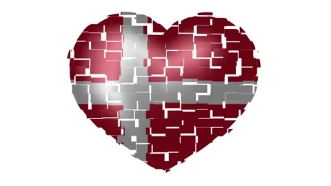 Animated flag of Denmark in heart shape. Flag of Denmark animated banner. Stock Footage 146157115