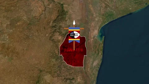 Animated flag of Eswatini superimposed over a satellite map Vídeos de archivo 335144699