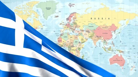 Animated Flag of Greece With a Pin on a Worldmap - 29.97 FPS Stock Footage 87253937