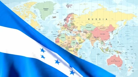 Animated Flag of Honduras With a Pin on a Worldmap - 29.97 FPS Stock Footage 88603077