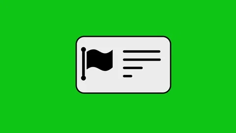 Animated flag icon with text lines and checkmark appearing on a white recta.. Stock Footage 346496990