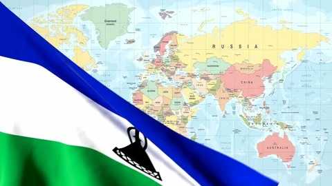 Animated Flag of Lesotho With a Pin on a Worldmap - 29.97 FPS Stock Footage 88118316