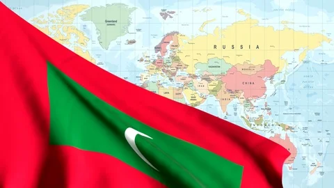 Animated Flag of the Maldives With a Pin on a Worldmap - 25 FPS Stock Footage 88428313