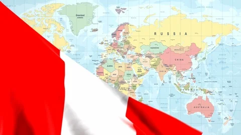 Animated Flag of Peru With a Pin on a Worldmap - 29.97 FPS Stock Footage 88933308