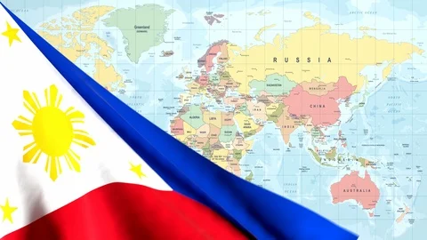 Animated Flag of the Philippines With a Pin on a Worldmap - 29.97 FPS Stock Footage 88453861