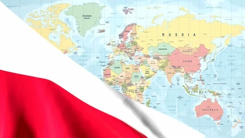 Animated Flag of Poland With a Pin on a Worldmap - 29.97 FPS Stock Footage 87327431