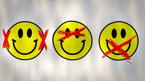 Animated flag representing the Three wise monkeys in the smile version, ideal Video stock 97940744