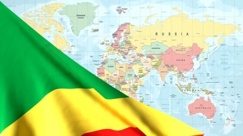 Animated Flag of the Republic of the Congo With a Pin on a Worldmap - 29.97 F Stock Footage 88618653