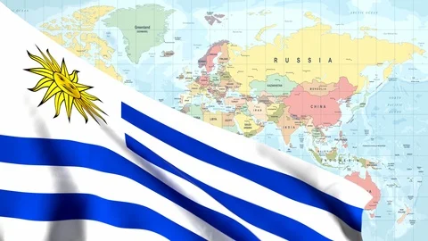 Animated Flag of Uruguay With a Pin on a Worldmap - 25 FPS Stock Footage 88977715