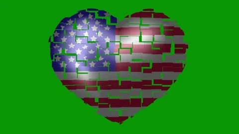 Animated Flag of USA in heart shape on a green background. Stock Footage 147572860
